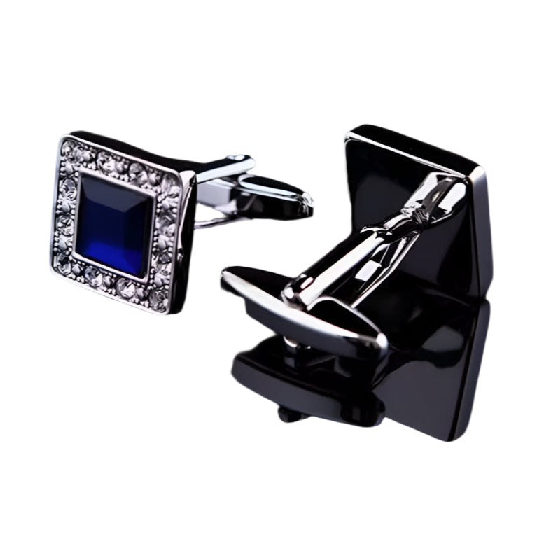 Men's Cufflinks Stainless Steel Diamante-Encrusted with Faux Sapphire Stone